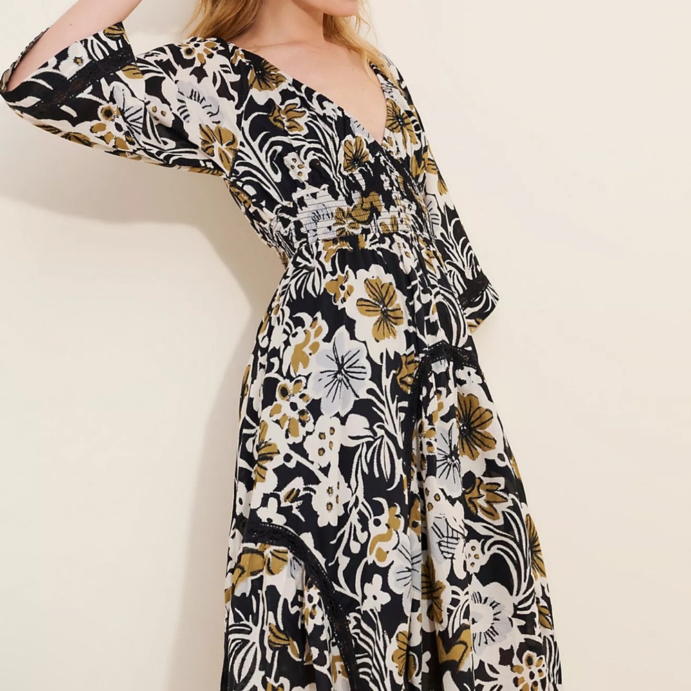 NWT Free People Printed Dixie V Neck 3/4 Sleeve Maxi Dress - Picture 7 of 11